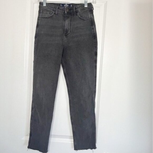 Hollister Grey 90's High Rise Relaxed Fit Denim Jeans size 25 ripped edge hem - Picture 2 of 7